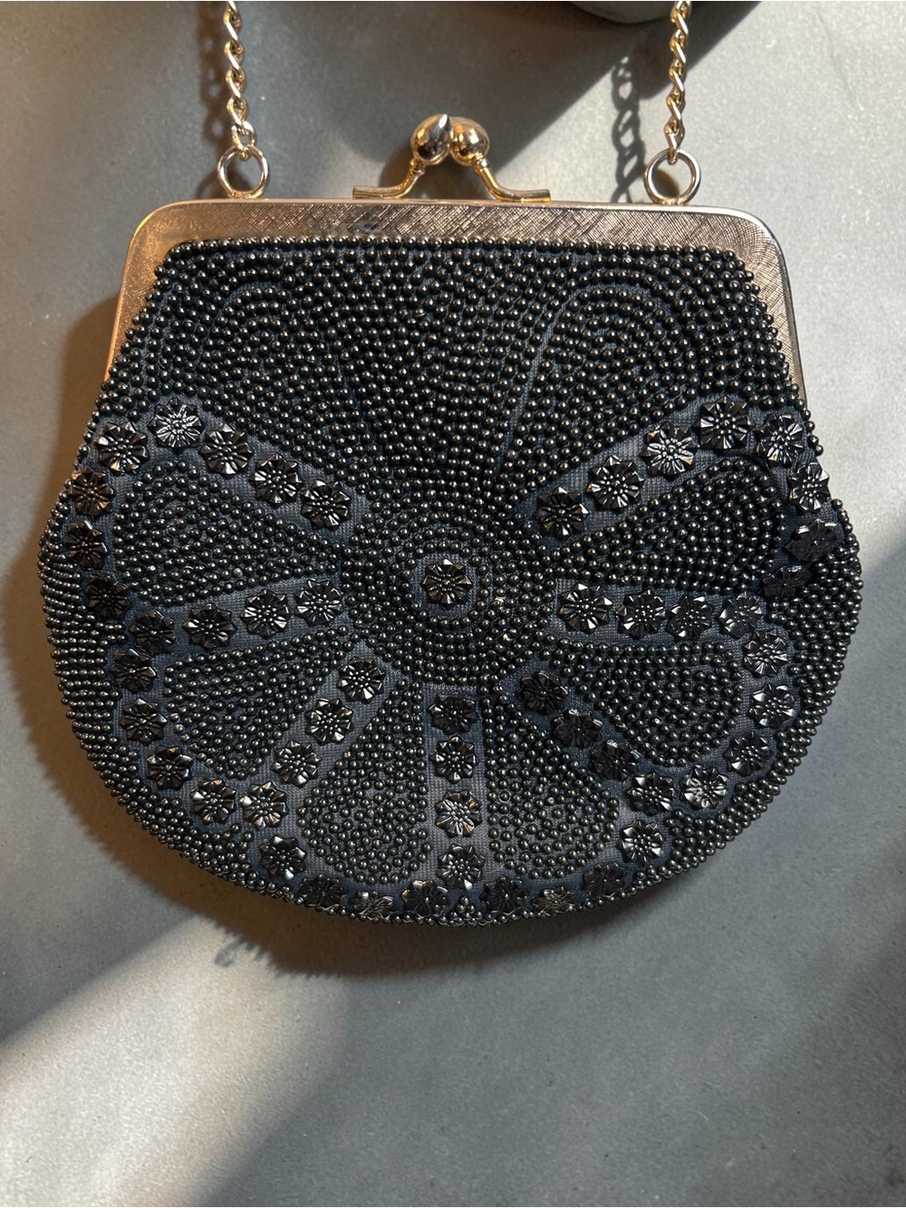 Vintage Hong Kong Black Beaded Evening Bag Kiss Lock Cocktail Purse Elegant Glam